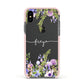 Personalised Purple Flowers Apple iPhone Xs Impact Case Pink Edge on Black Phone