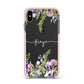 Personalised Purple Flowers Apple iPhone Xs Max Impact Case Pink Edge on Black Phone