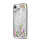 Personalised Purple Flowers iPhone 14 Pro Max Glitter Tough Case Silver Angled Image