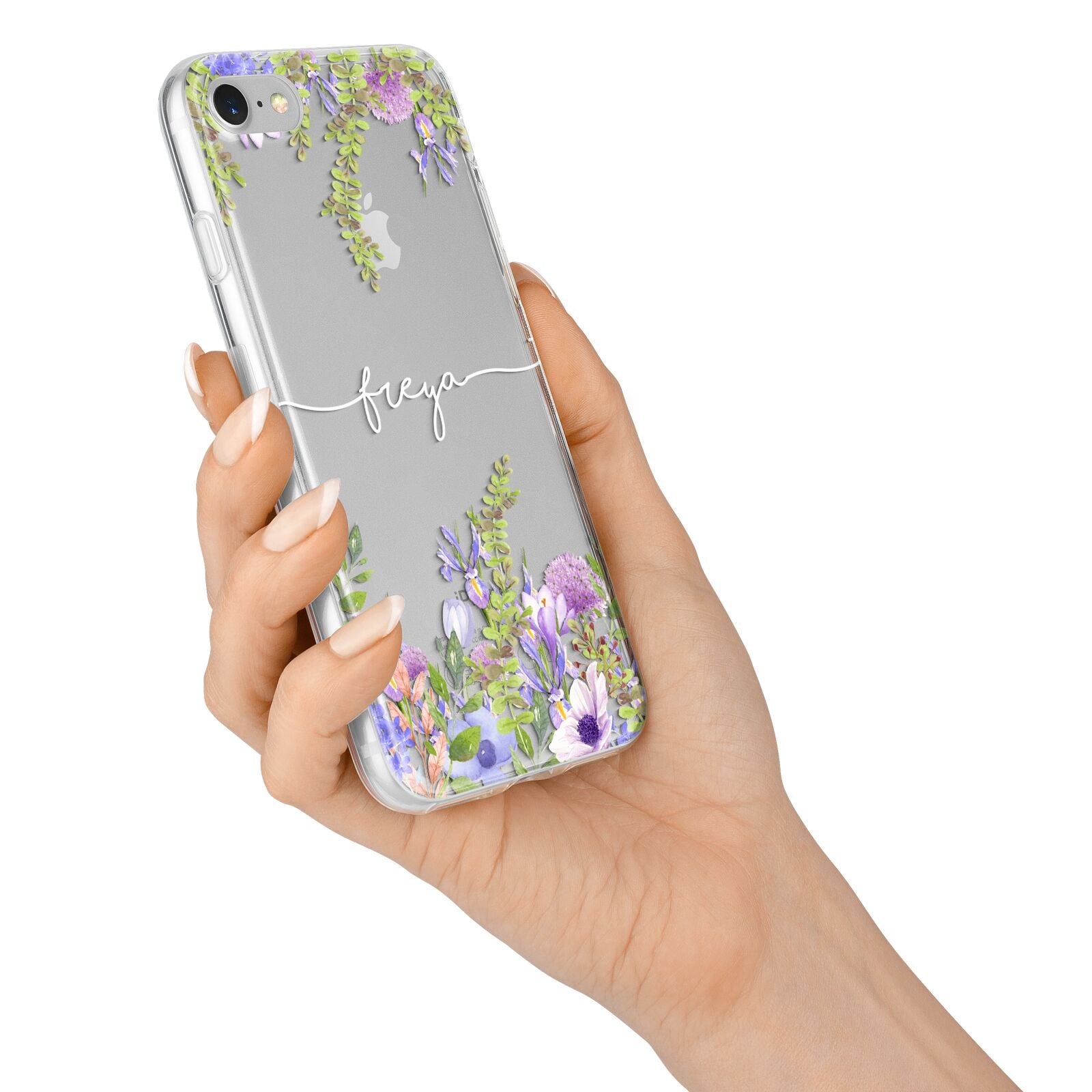Personalised Purple Flowers iPhone 7 Bumper Case on Silver iPhone Alternative Image