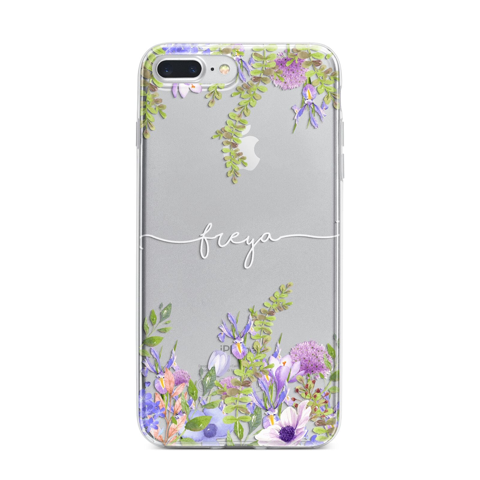Personalised Purple Flowers iPhone 7 Plus Bumper Case on Silver iPhone