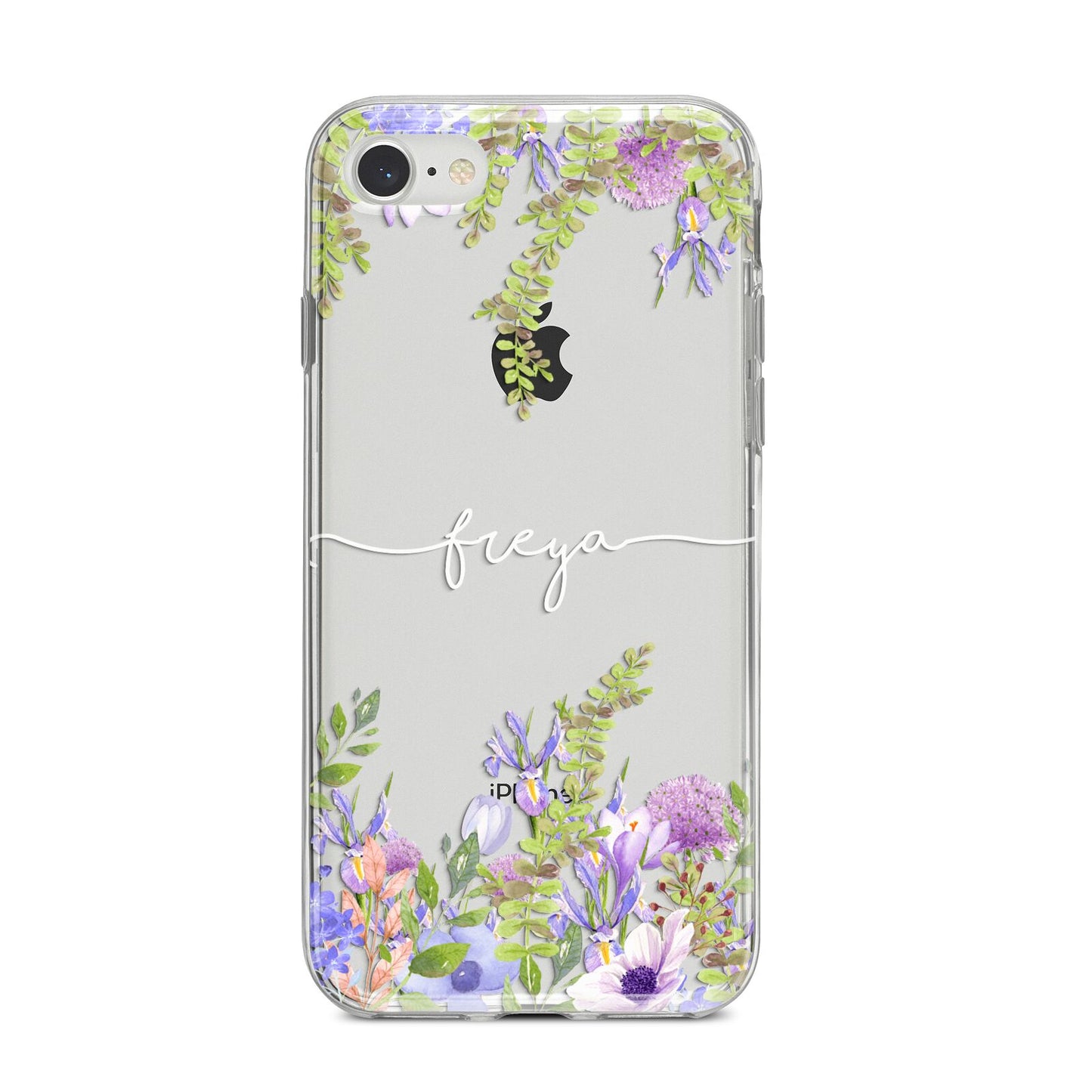 Personalised Purple Flowers iPhone 8 Bumper Case on Silver iPhone