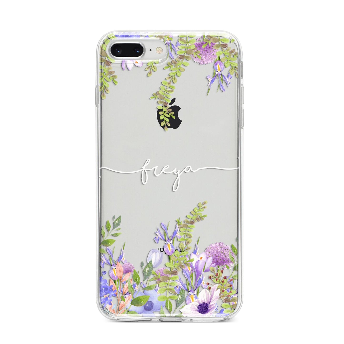 Personalised Purple Flowers iPhone 8 Plus Bumper Case on Silver iPhone