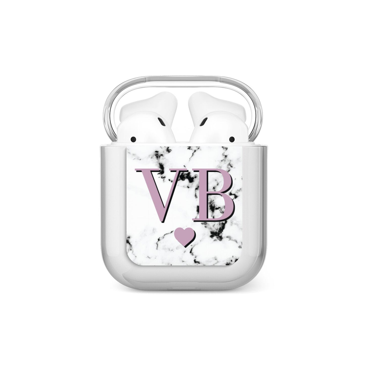 Personalised Purple Initialed Marble Heart AirPods Case