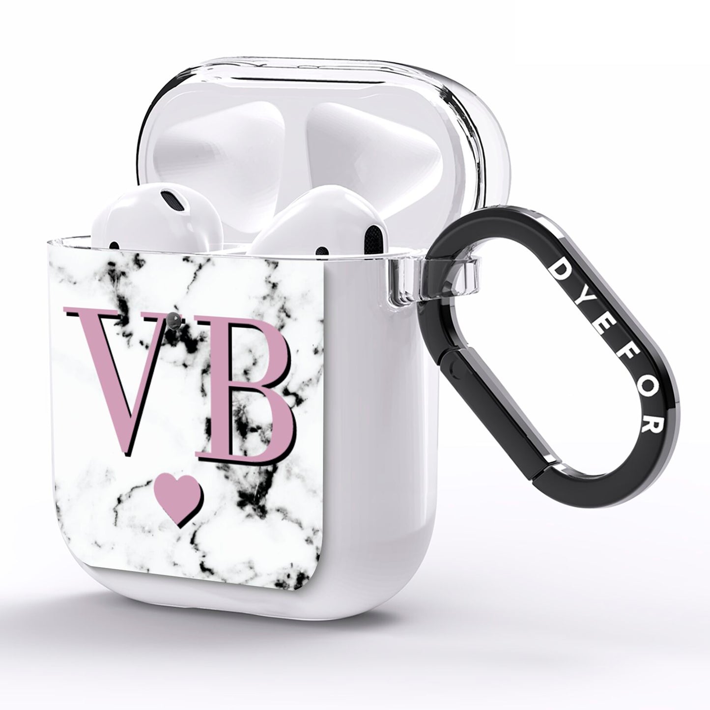Personalised Purple Initialed Marble Heart AirPods Clear Case Side Image