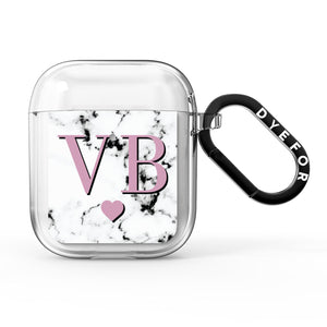 Personalised Purple Initialed Marble Heart AirPods Case