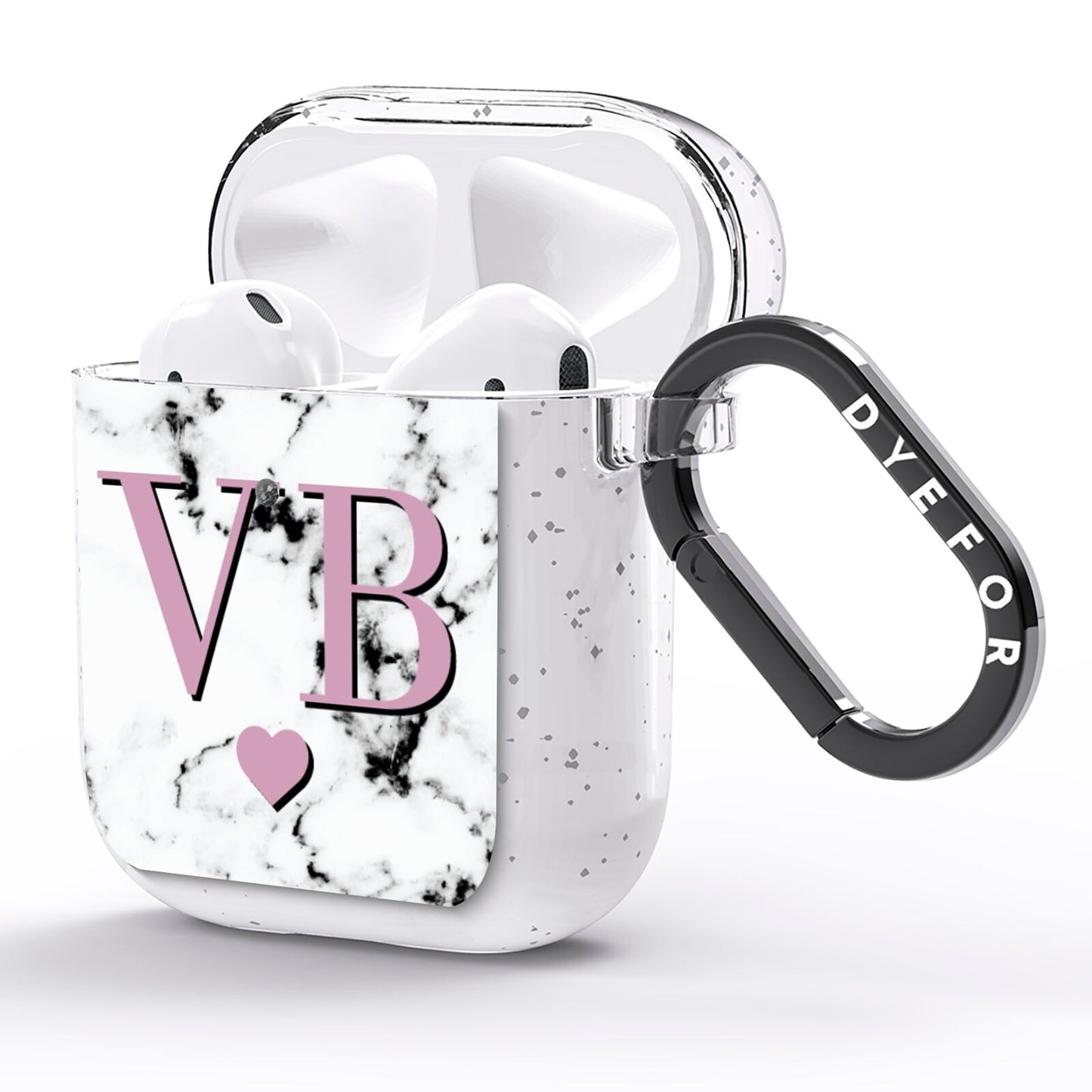 Personalised Purple Initialed Marble Heart AirPods Glitter Case Side Image
