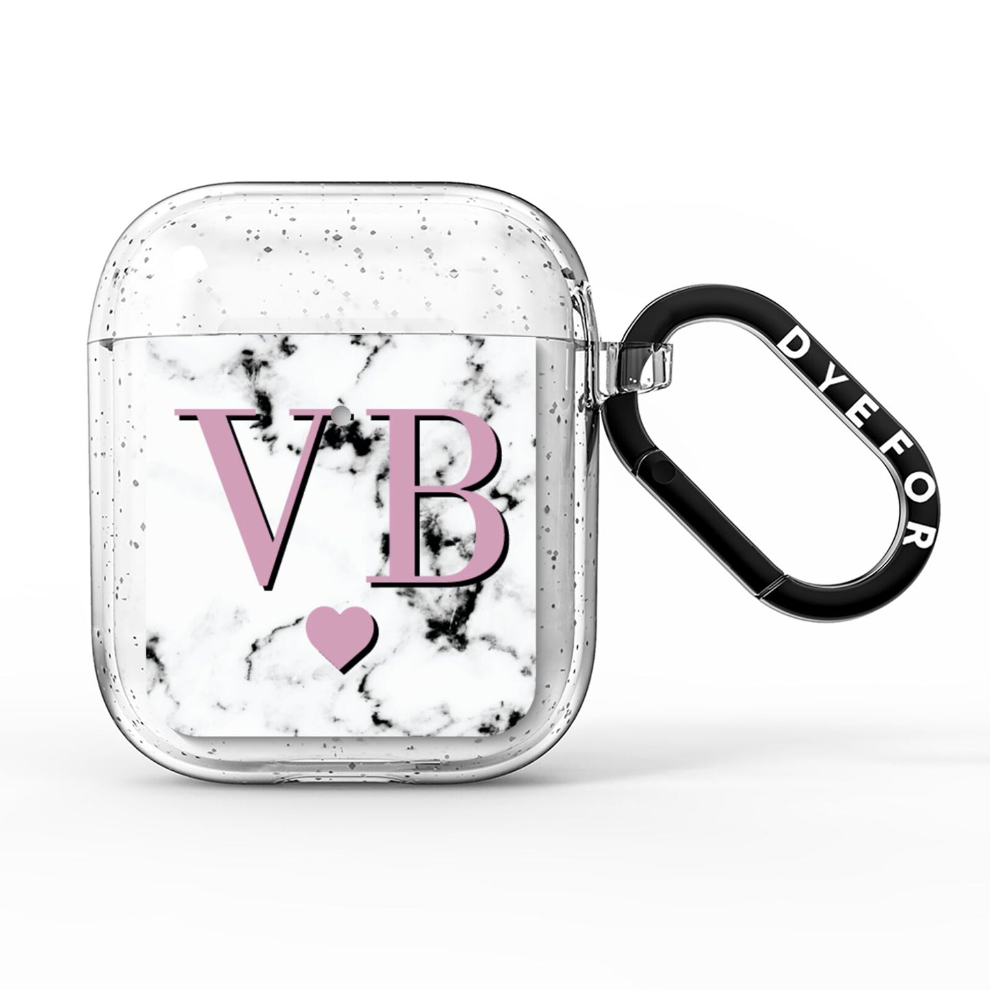 Personalised Purple Initialed Marble Heart AirPods Glitter Case