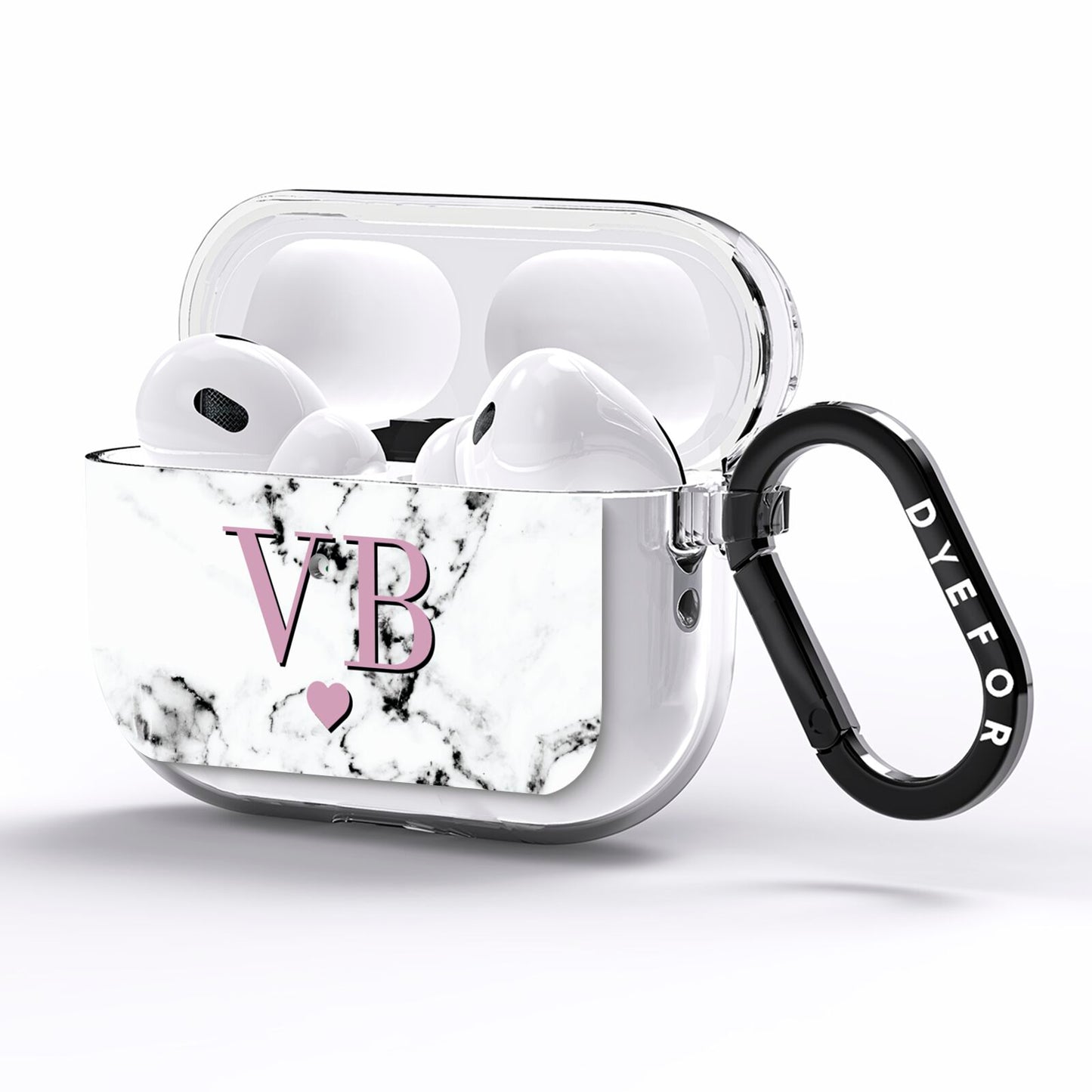 Personalised Purple Initialed Marble Heart AirPods Pro Clear Case Side Image