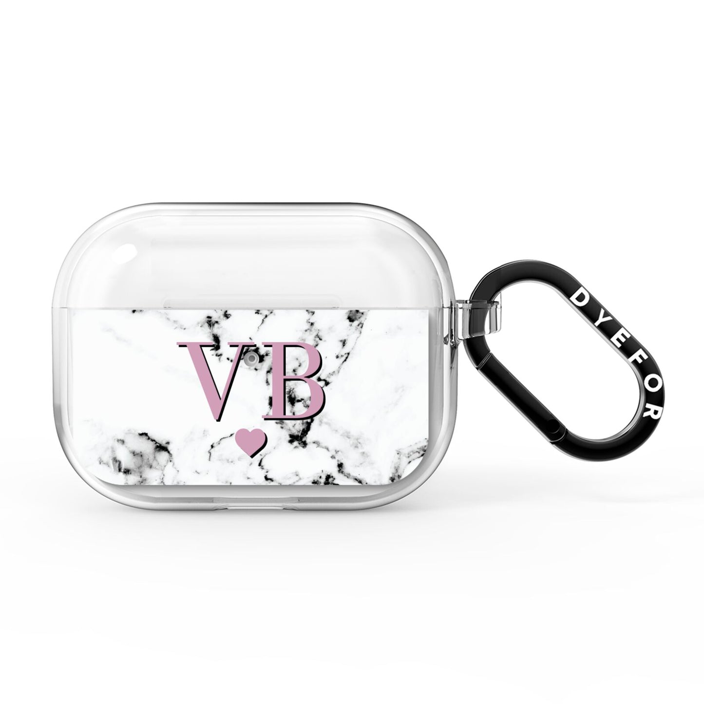 Personalised Purple Initialed Marble Heart AirPods Pro Clear Case