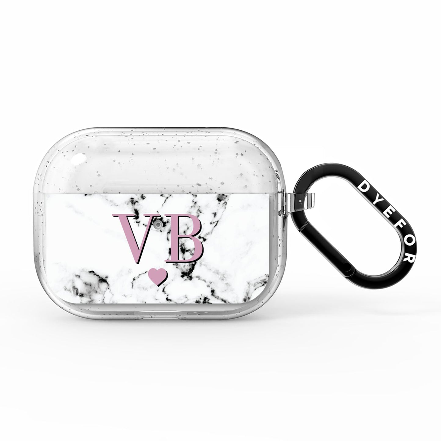 Personalised Purple Initialed Marble Heart AirPods Pro Glitter Case