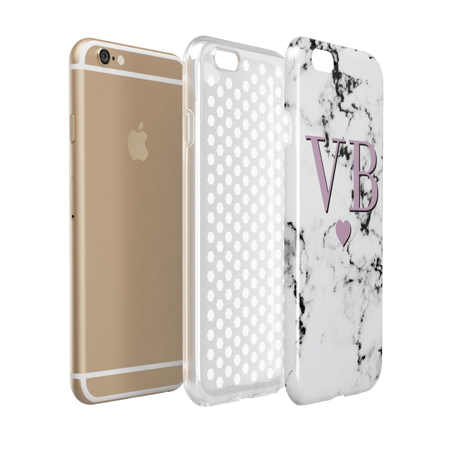 Personalised Purple Initialed Marble Heart Apple iPhone 6 3D Tough Case Expanded view