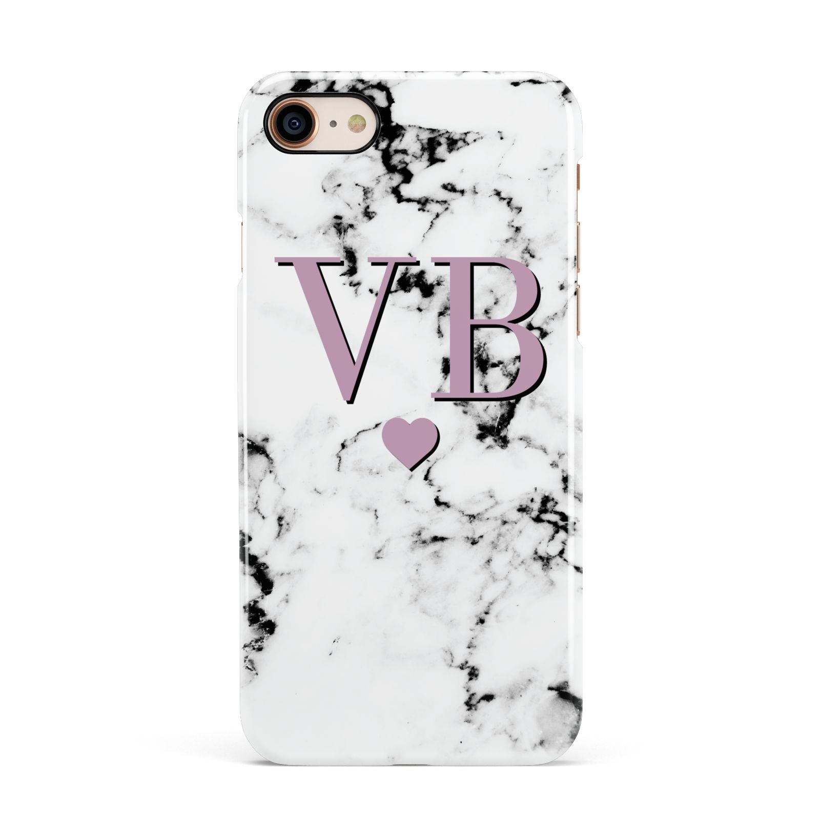 Personalised Purple Initialed Marble Heart Apple iPhone 7 8 3D Snap Case