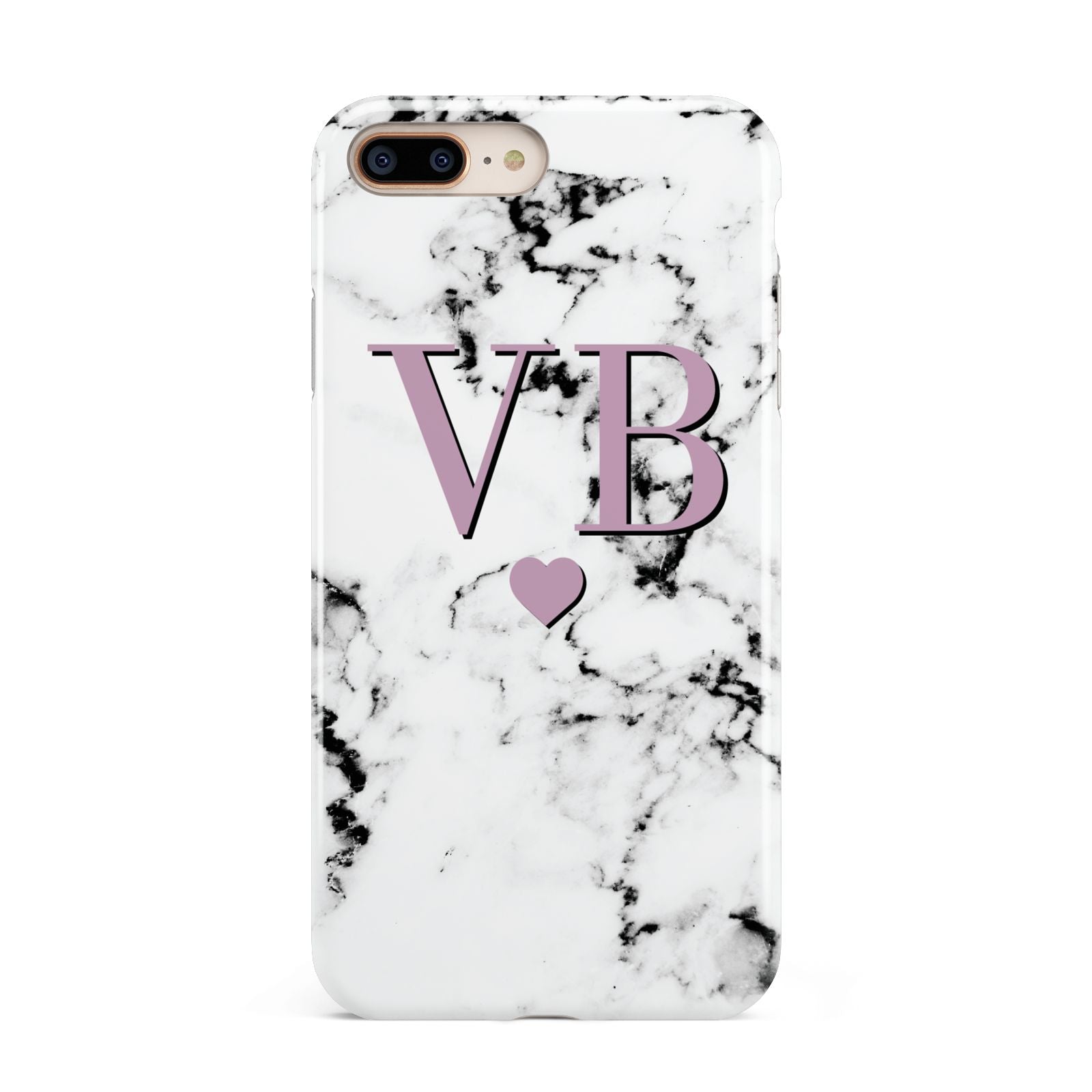 Personalised Purple Initialed Marble Heart Apple iPhone 7 8 Plus 3D Tough Case