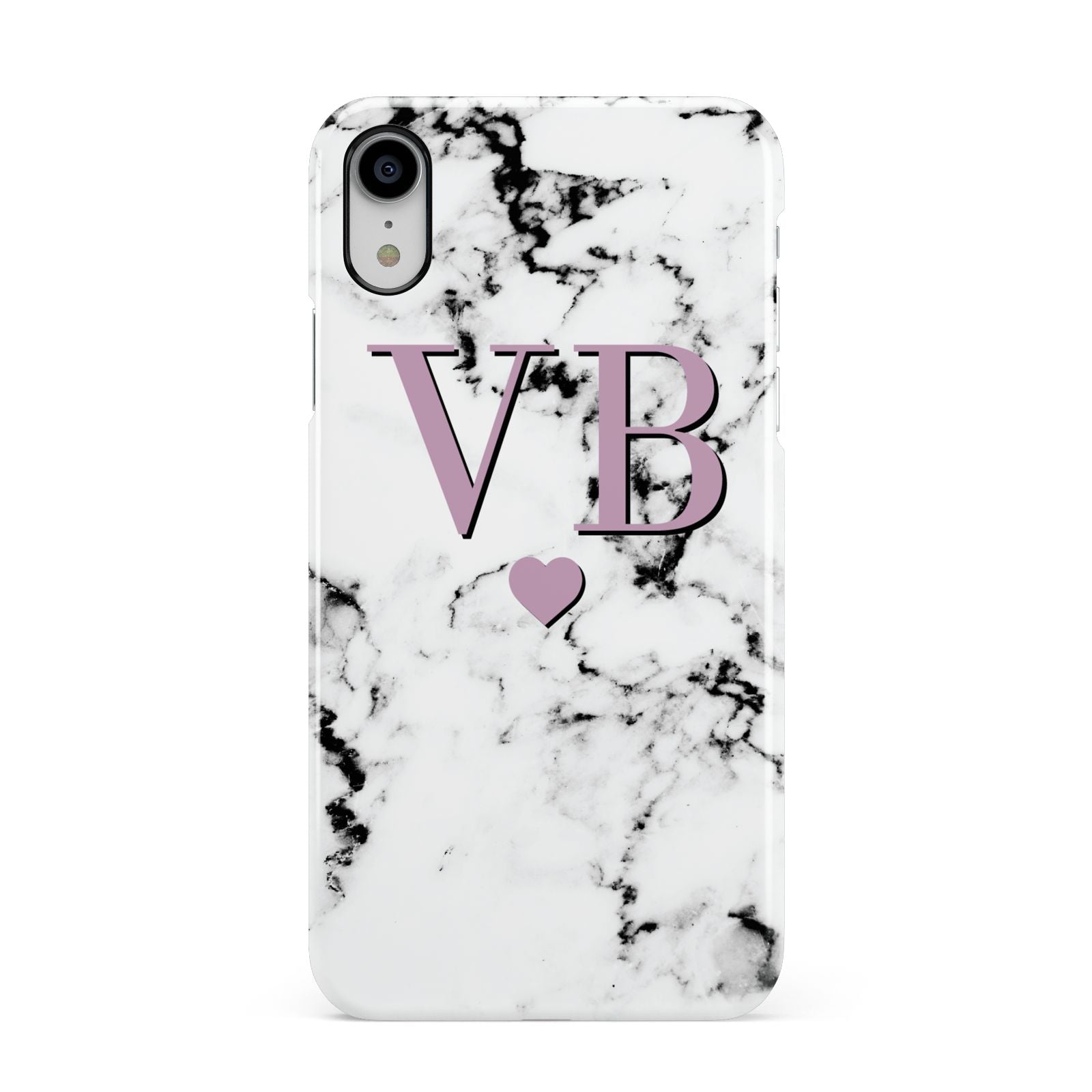 Personalised Purple Initialed Marble Heart Apple iPhone XR White 3D Snap Case