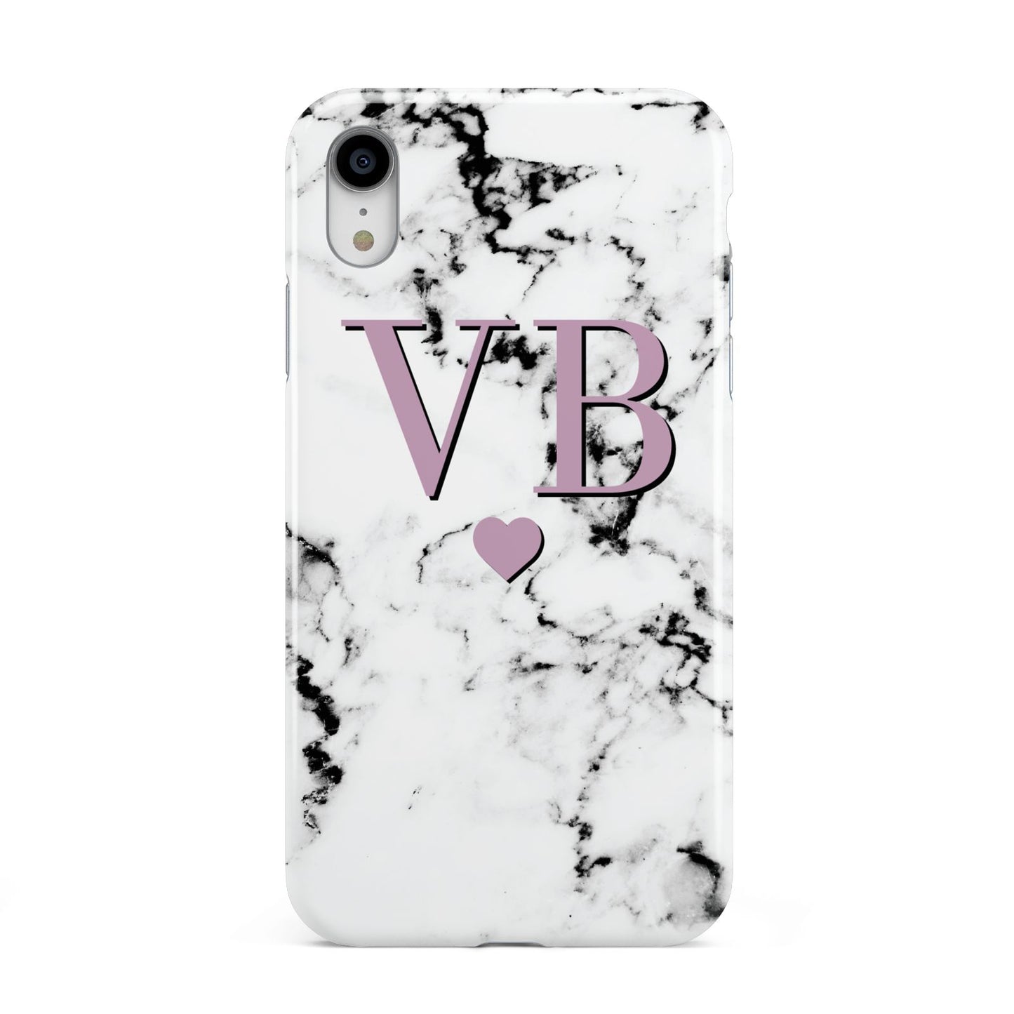 Personalised Purple Initialed Marble Heart Apple iPhone XR White 3D Tough Case