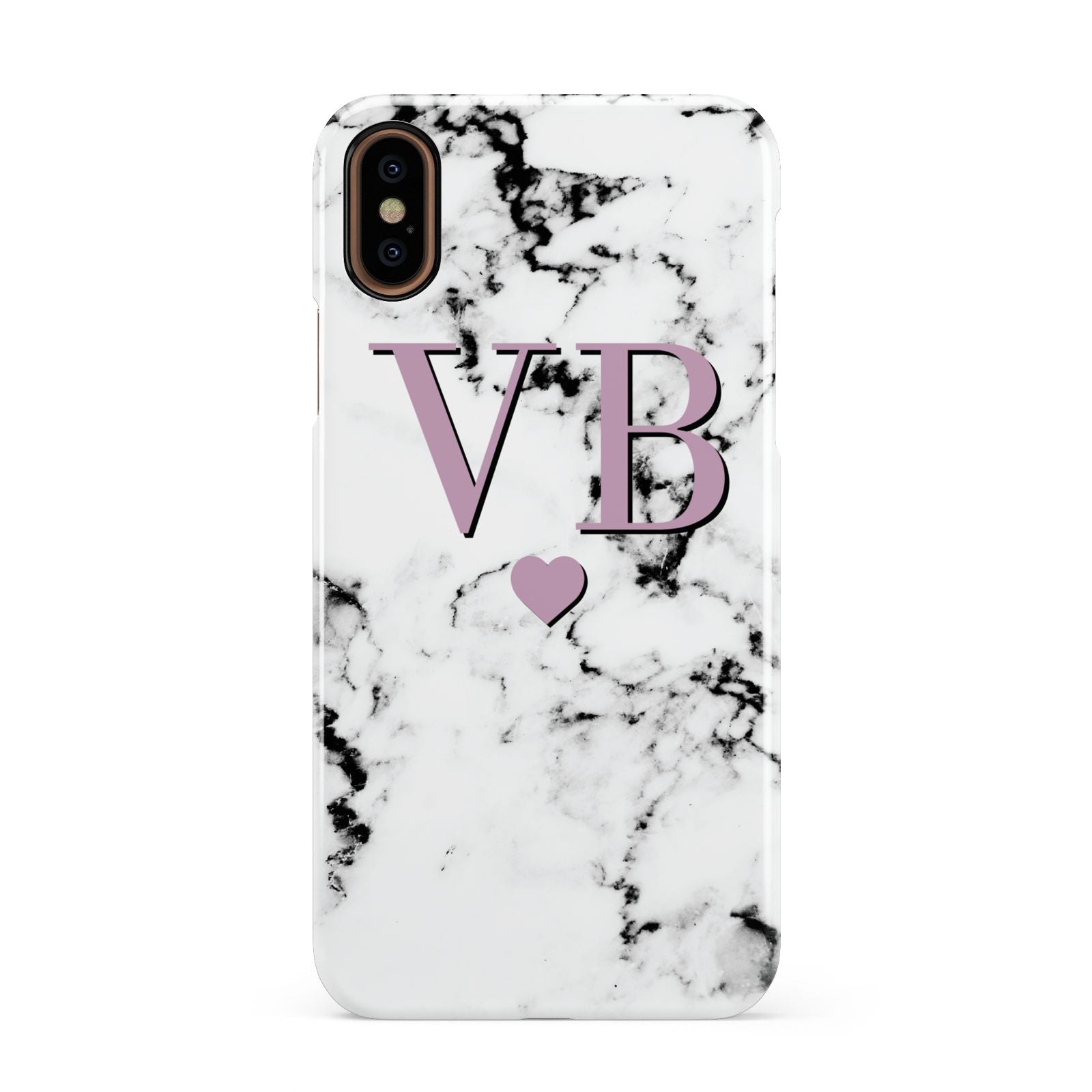 Personalised Purple Initialed Marble Heart Apple iPhone XS 3D Snap Case