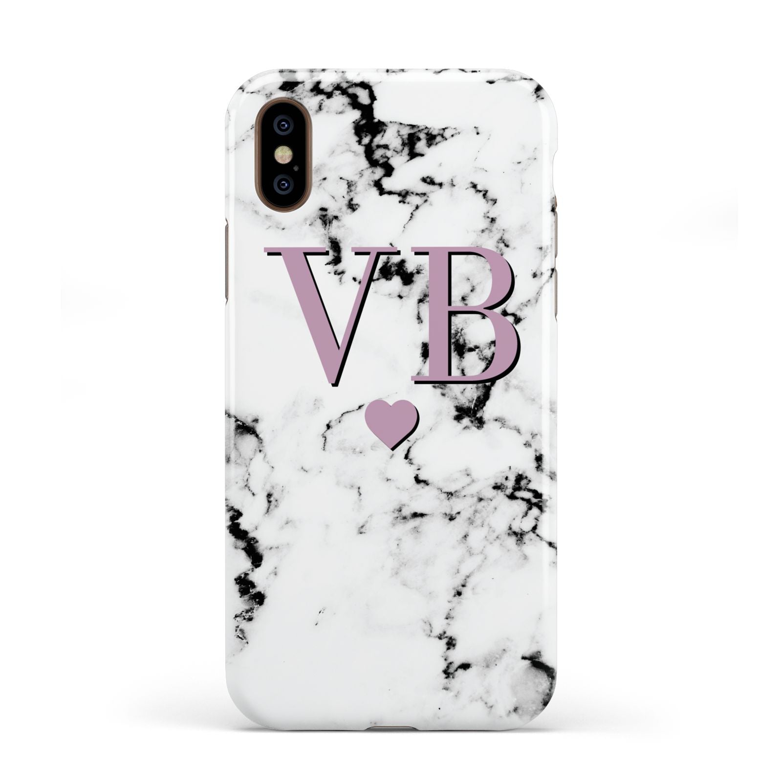 Personalised Purple Initialed Marble Heart Apple iPhone XS 3D Tough