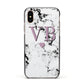 Personalised Purple Initialed Marble Heart Apple iPhone Xs Impact Case Black Edge on Gold Phone