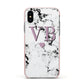 Personalised Purple Initialed Marble Heart Apple iPhone Xs Impact Case Pink Edge on Black Phone