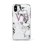 Personalised Purple Initialed Marble Heart Apple iPhone Xs Impact Case White Edge on Black Phone