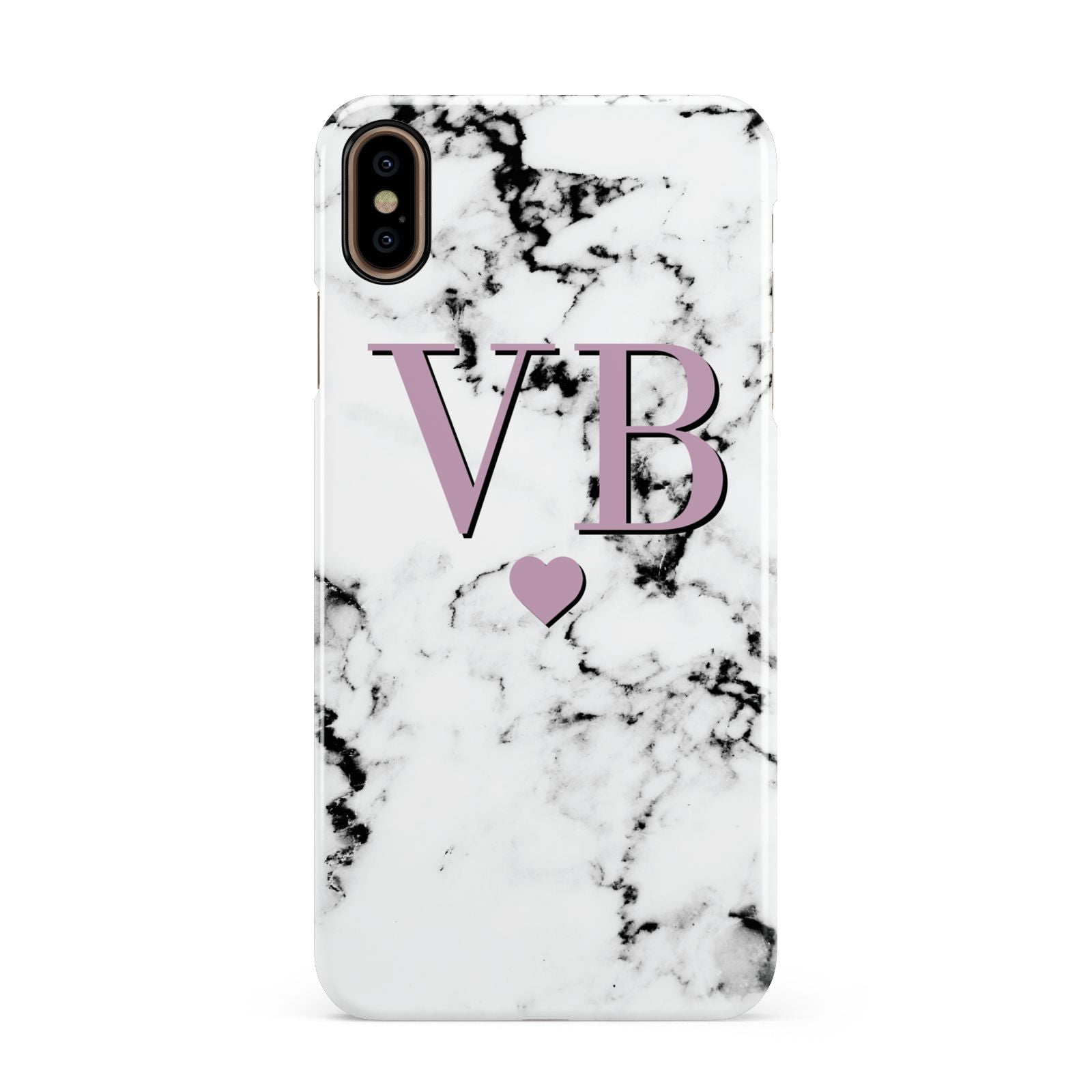 Personalised Purple Initialed Marble Heart Apple iPhone Xs Max 3D Snap Case