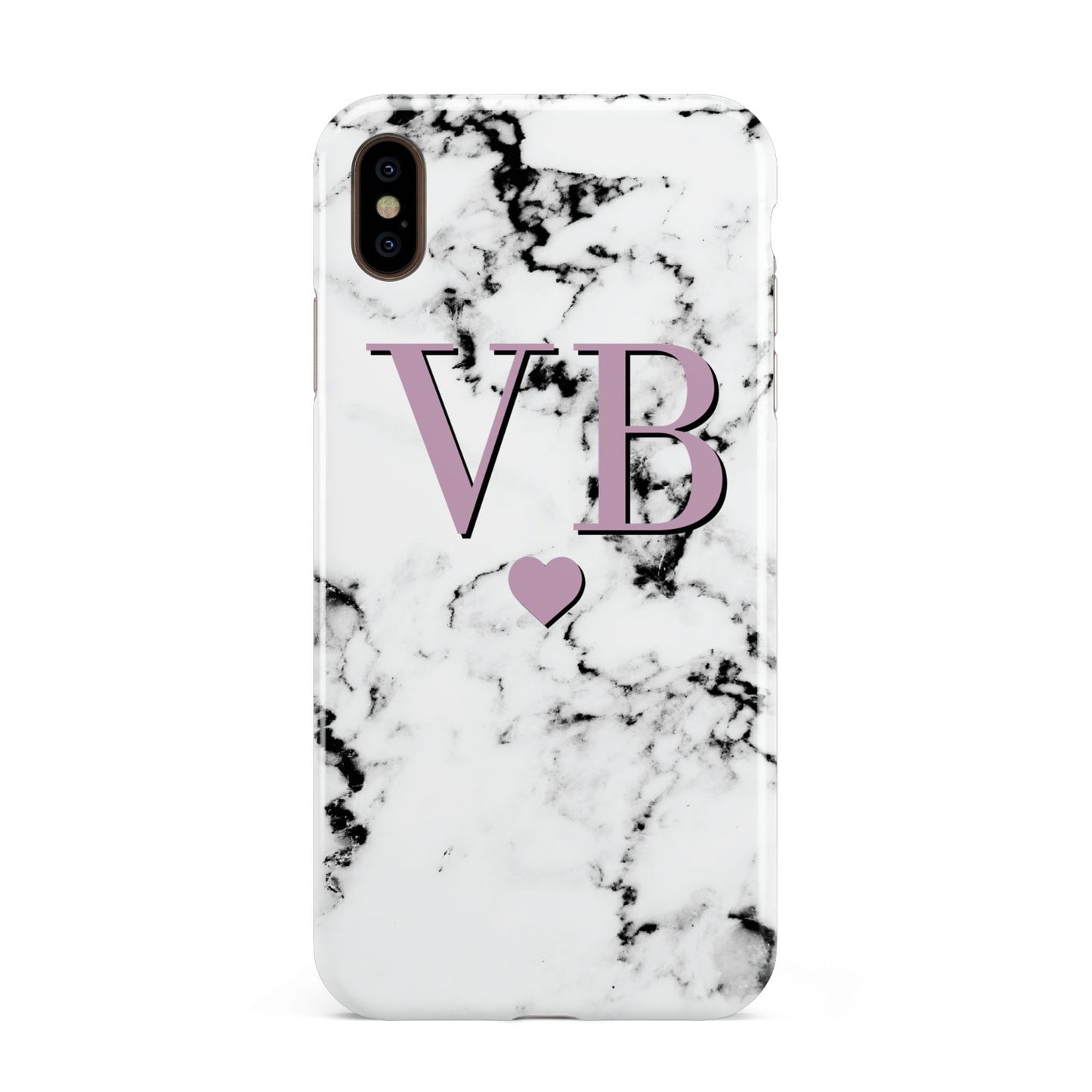 Personalised Purple Initialed Marble Heart Apple iPhone Xs Max 3D Tough Case