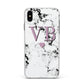 Personalised Purple Initialed Marble Heart Apple iPhone Xs Max Impact Case White Edge on Black Phone