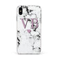 Personalised Purple Initialed Marble Heart Apple iPhone Xs Max Impact Case White Edge on Silver Phone