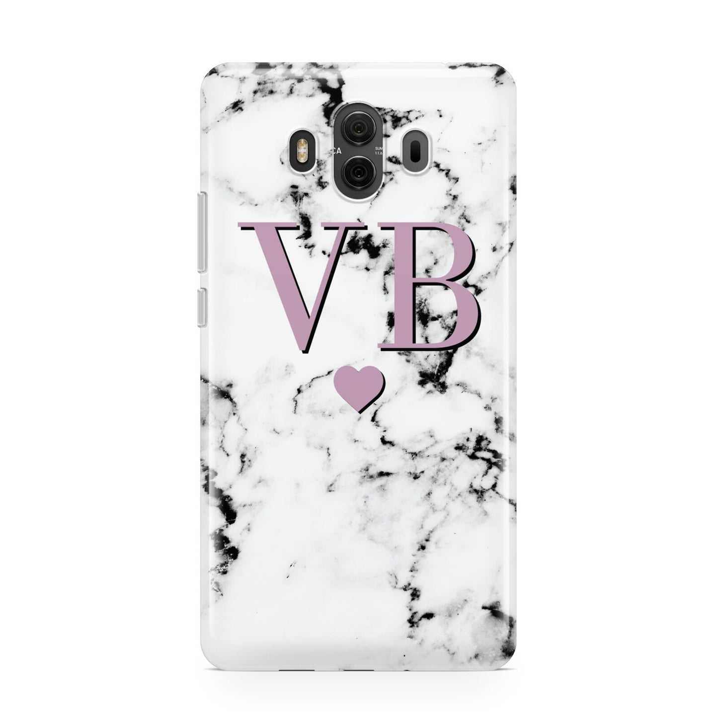 Personalised Purple Initialed Marble Heart Huawei Mate 10 Protective Phone Case