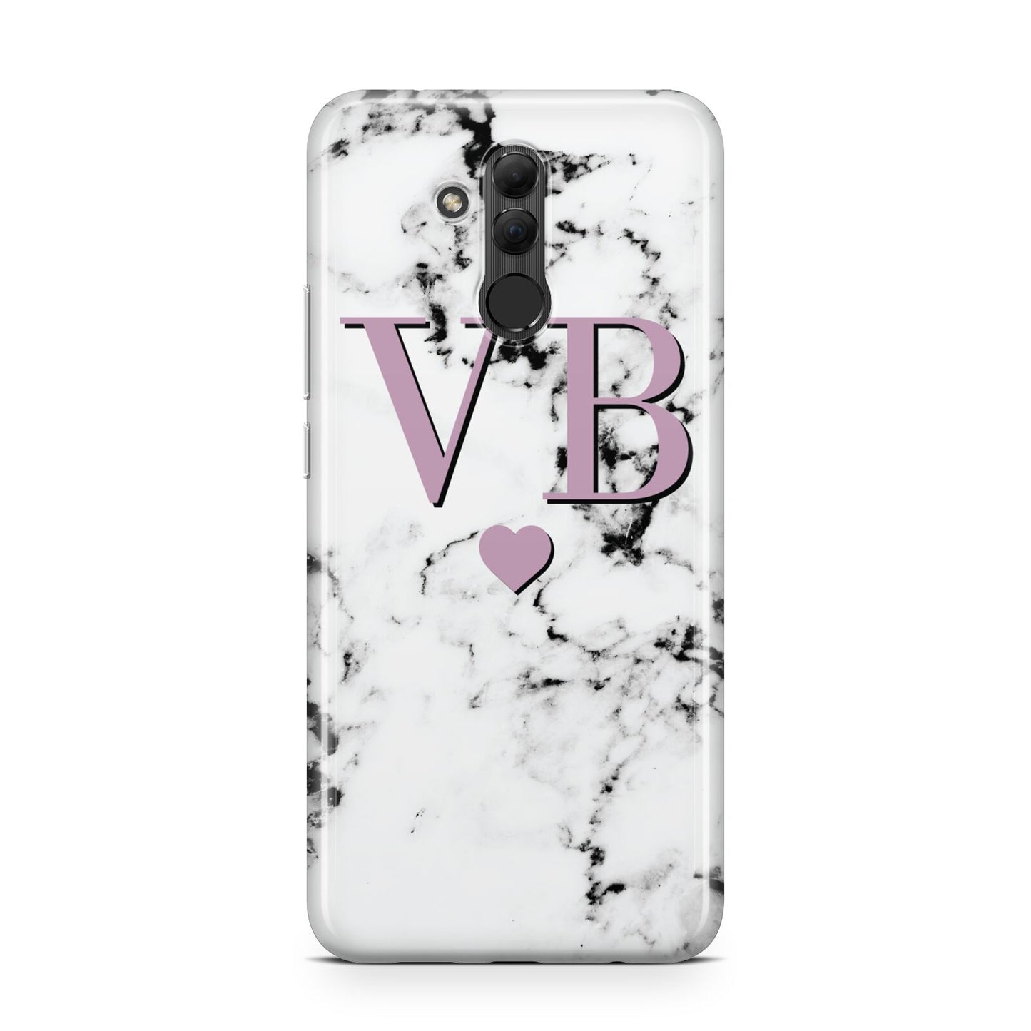 Personalised Purple Initialed Marble Heart Huawei Mate 20 Lite