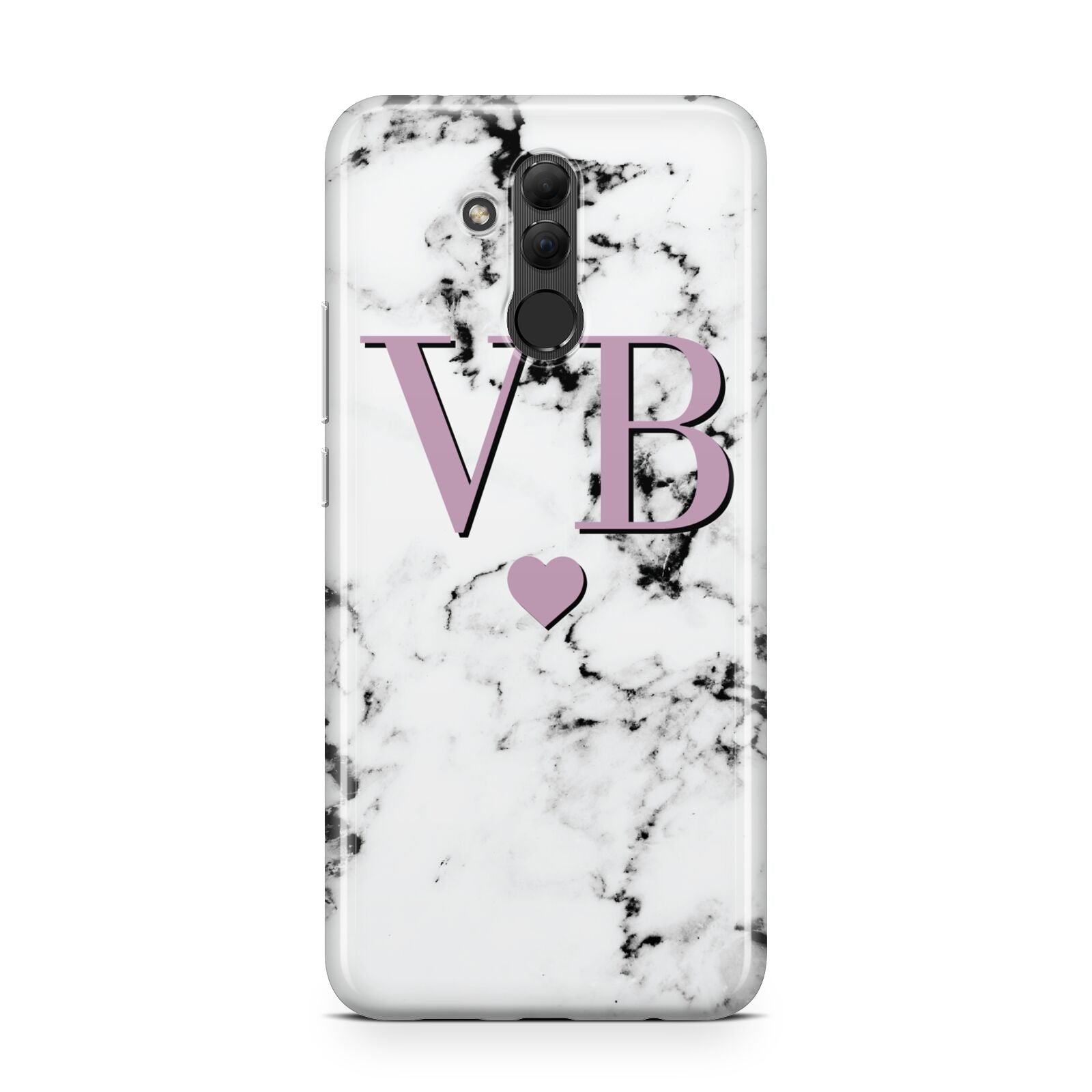 Personalised Purple Initialed Marble Heart Huawei Mate 20 Lite