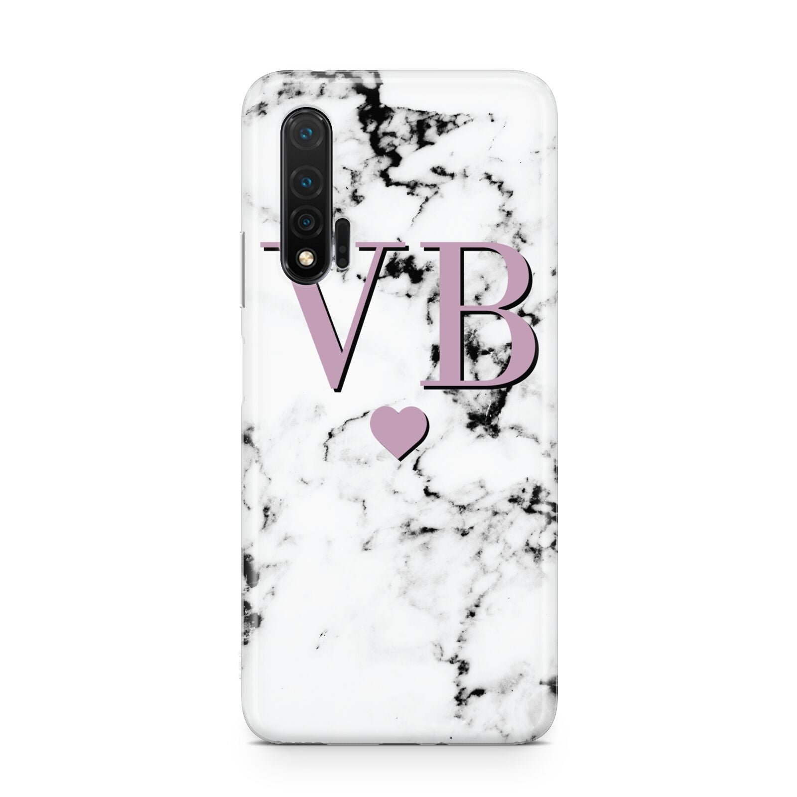 Personalised Purple Initialed Marble Heart Huawei Nova 6 Phone Case