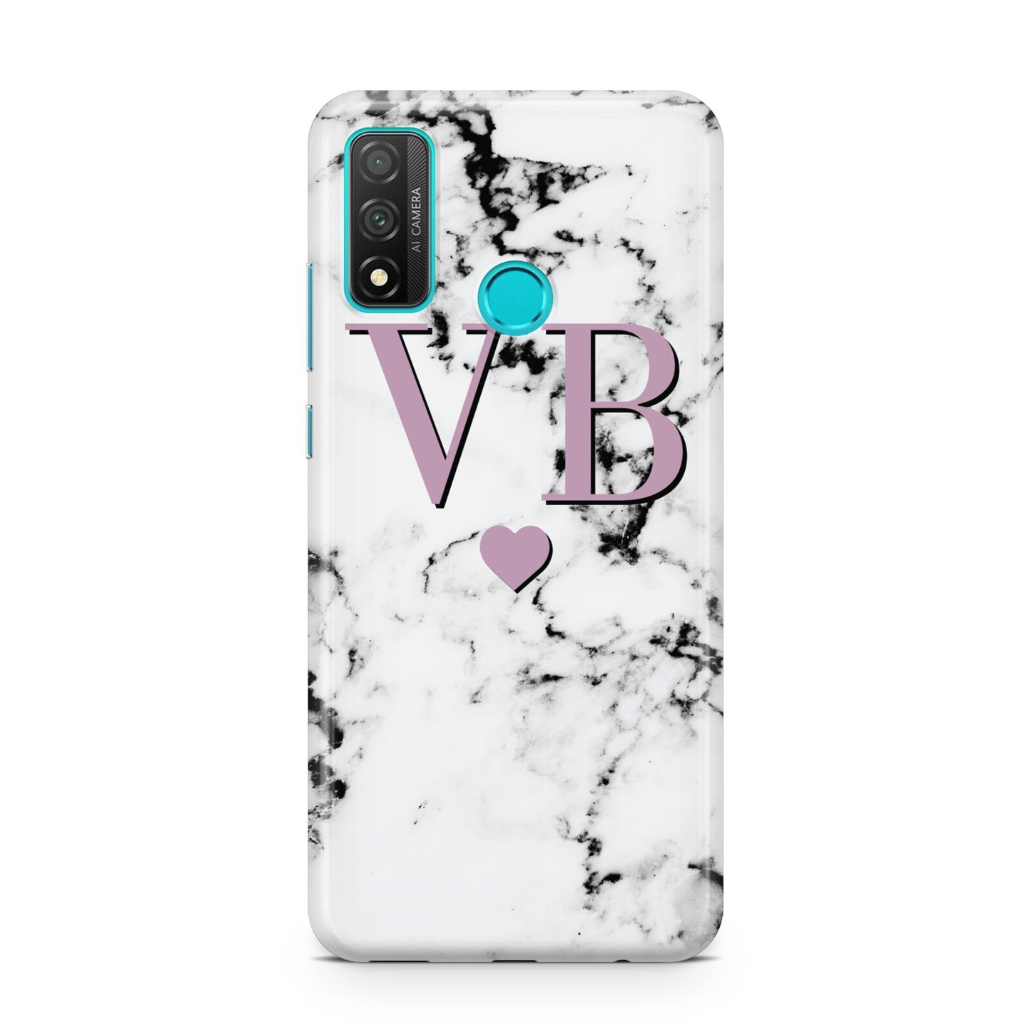 Personalised Purple Initialed Marble Heart Huawei P Smart 2020