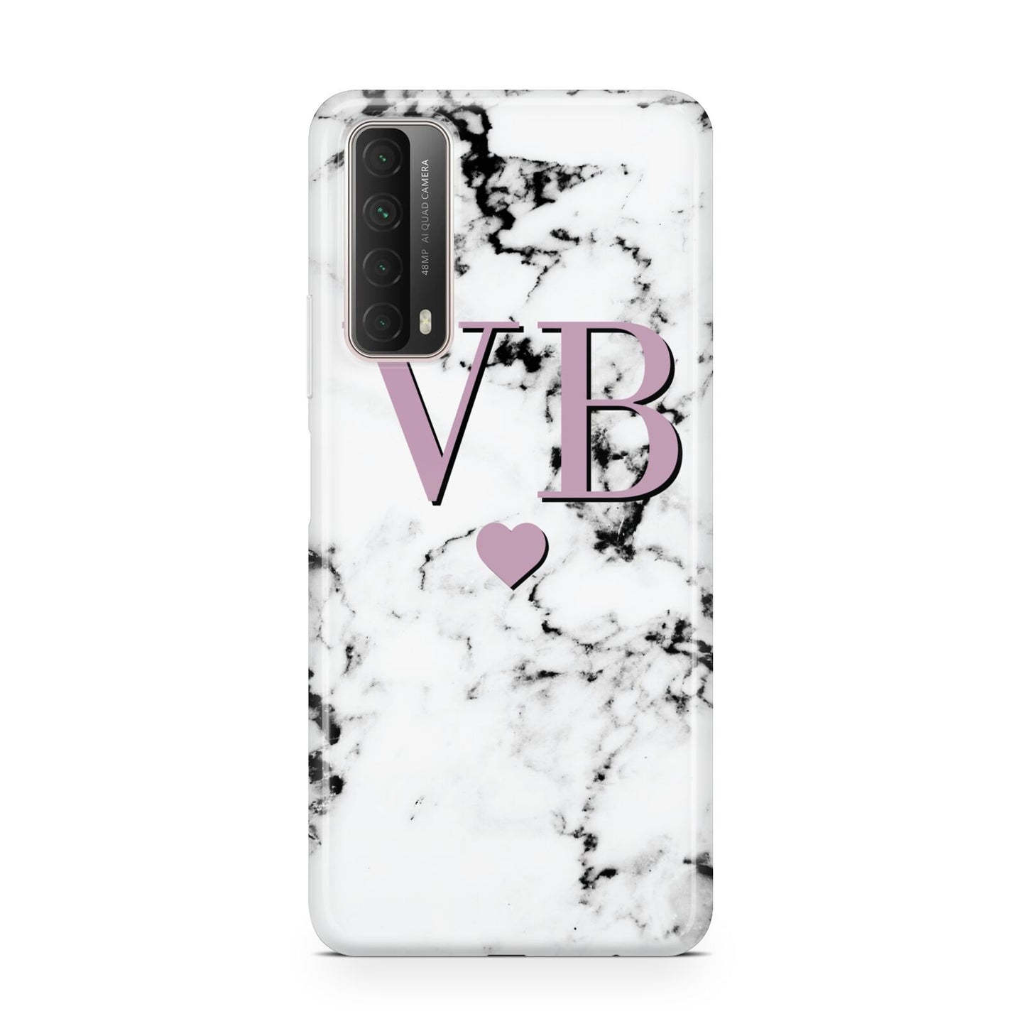 Personalised Purple Initialed Marble Heart Huawei P Smart 2021