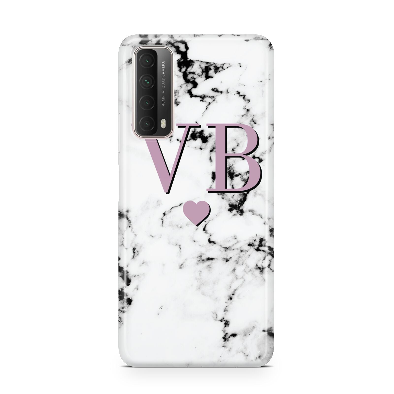 Personalised Purple Initialed Marble Heart Huawei P Smart 2021