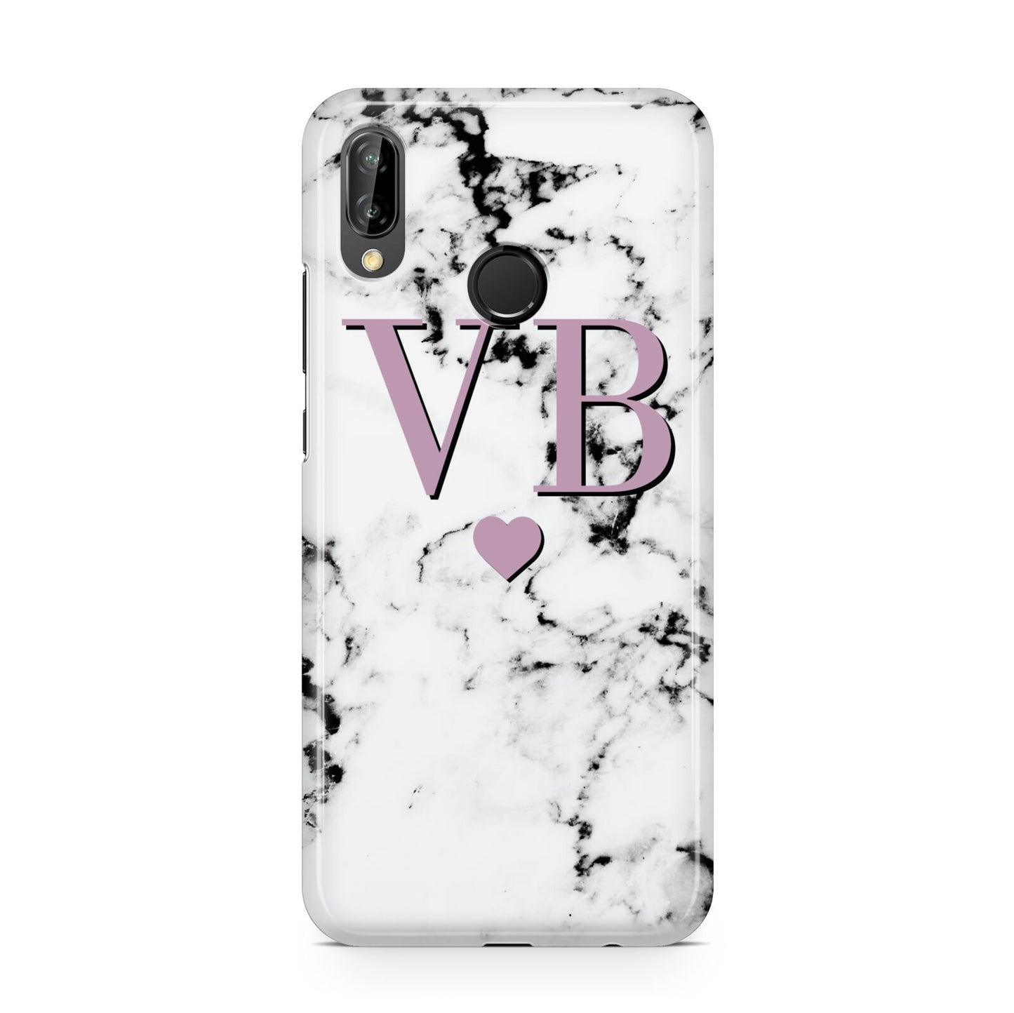 Personalised Purple Initialed Marble Heart Huawei P20 Lite Phone Case