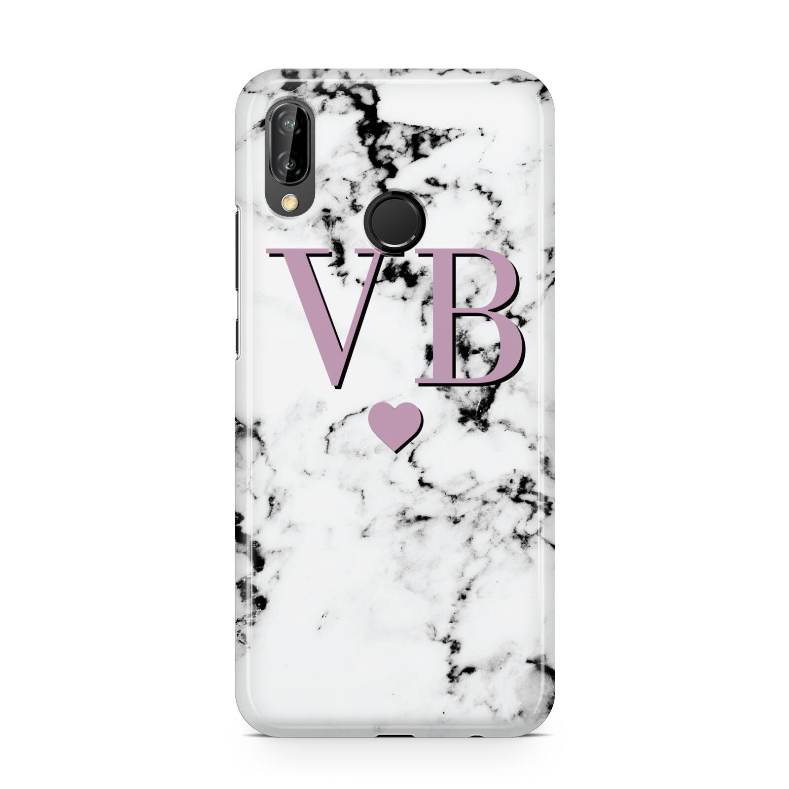Personalised Purple Initialed Marble Heart Huawei P20 Lite Phone Case