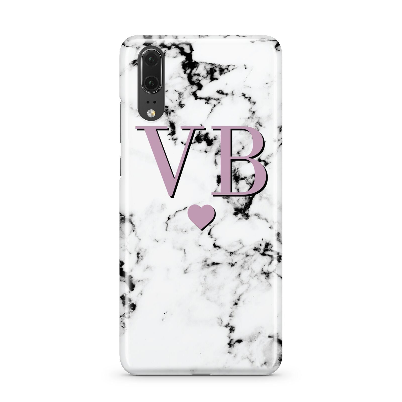 Personalised Purple Initialed Marble Heart Huawei P20 Phone Case