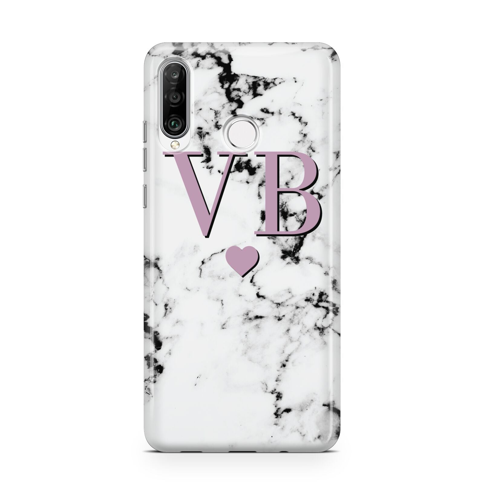 Personalised Purple Initialed Marble Heart Huawei P30 Lite Phone Case