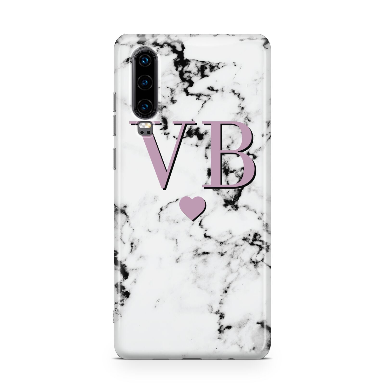 Personalised Purple Initialed Marble Heart Huawei P30 Phone Case