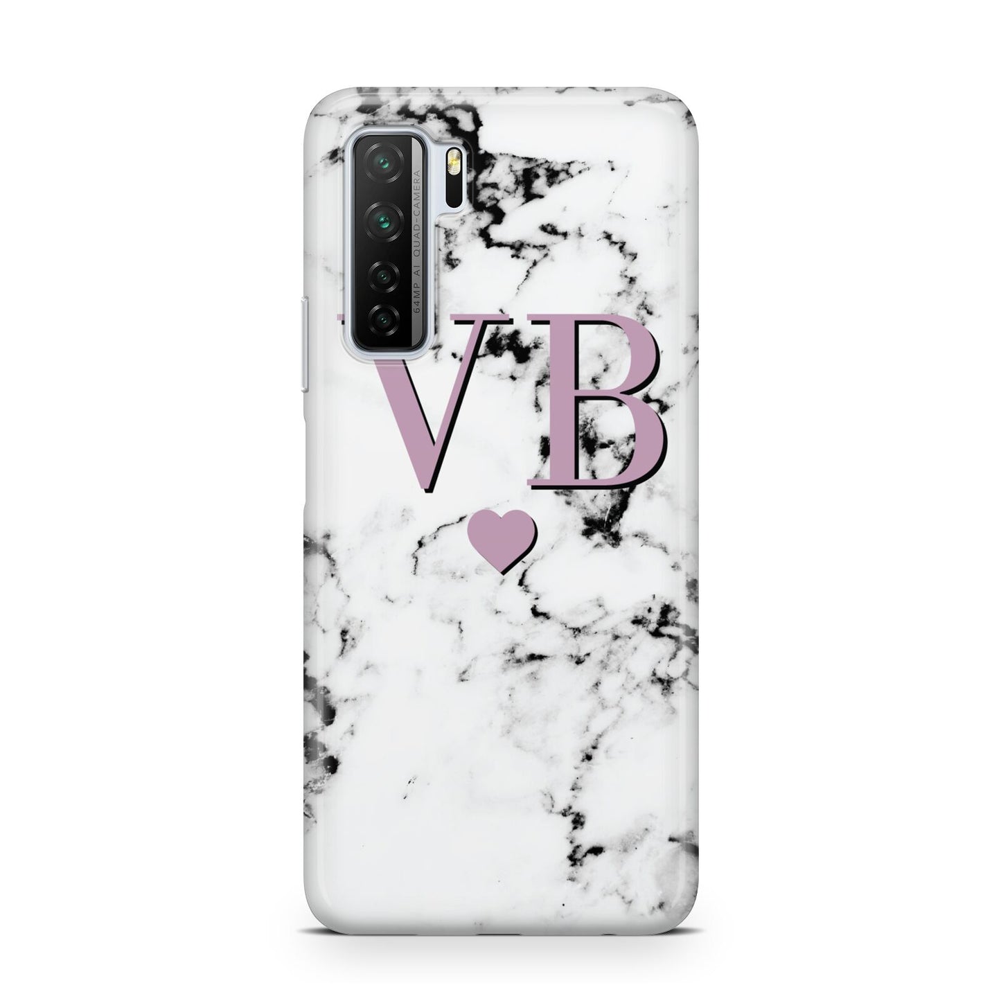 Personalised Purple Initialed Marble Heart Huawei P40 Lite 5G Phone Case