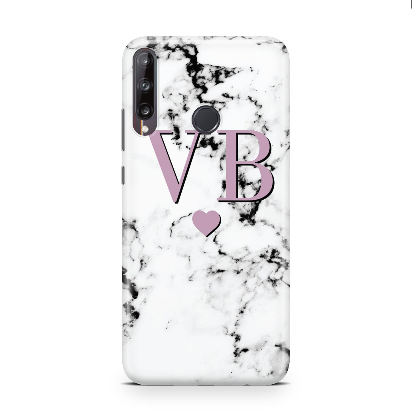 Personalised Purple Initialed Marble Heart Huawei P40 Lite E Phone Case