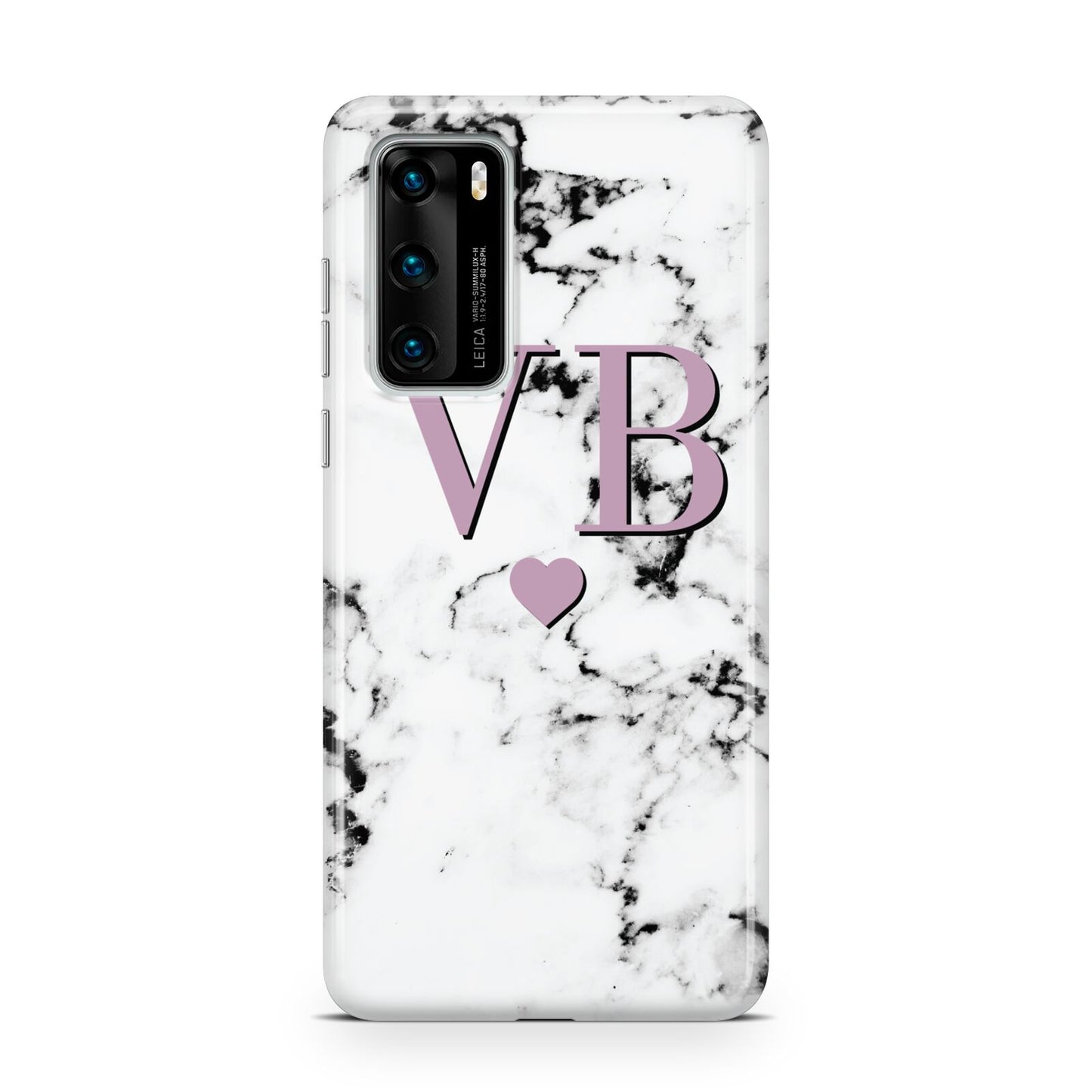 Personalised Purple Initialed Marble Heart Huawei P40 Phone Case