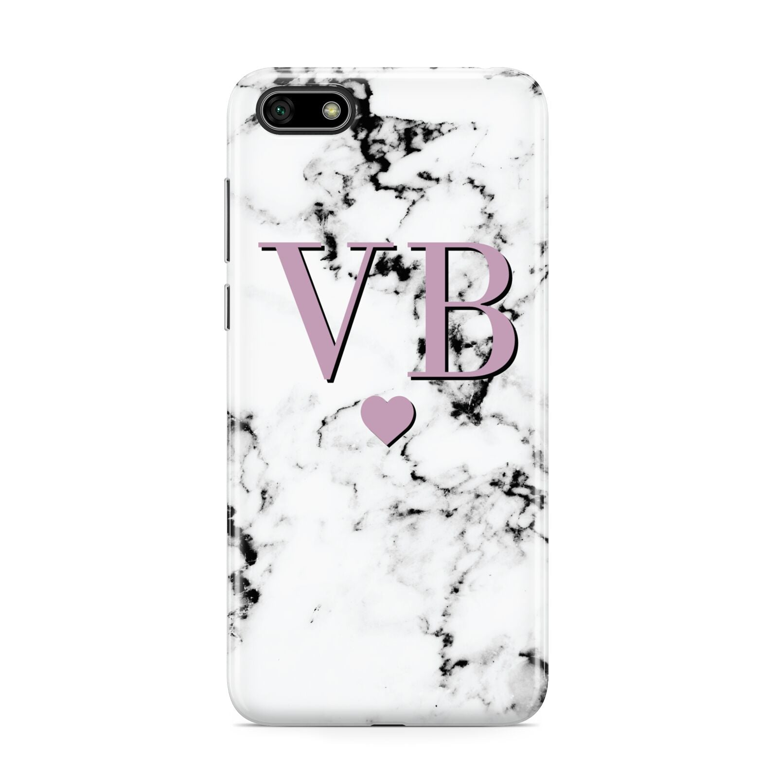 Personalised Purple Initialed Marble Heart Huawei Y5 Prime 2018 Phone Case