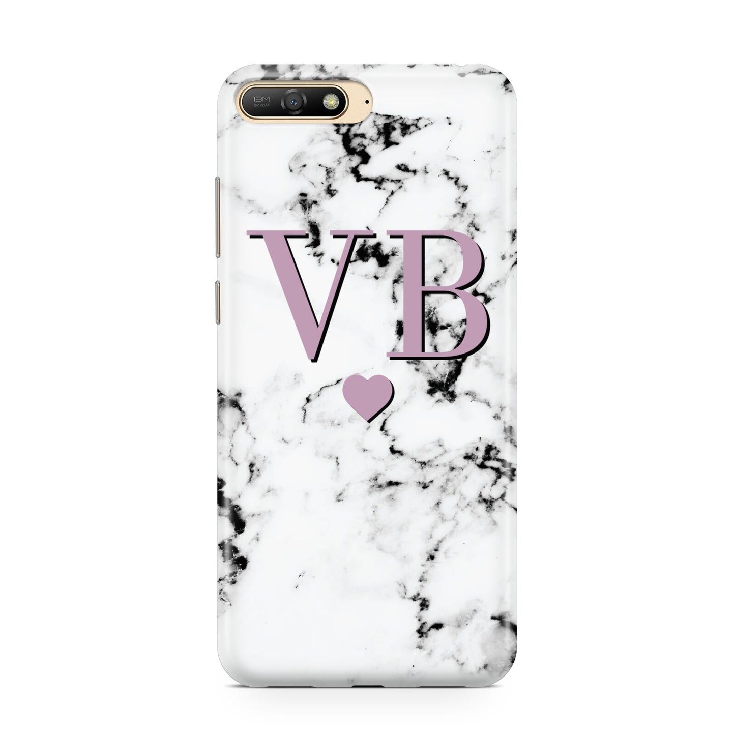 Personalised Purple Initialed Marble Heart Huawei Y6 2018