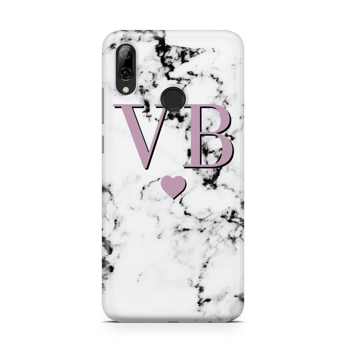 Personalised Purple Initialed Marble Heart Huawei Y7 2019