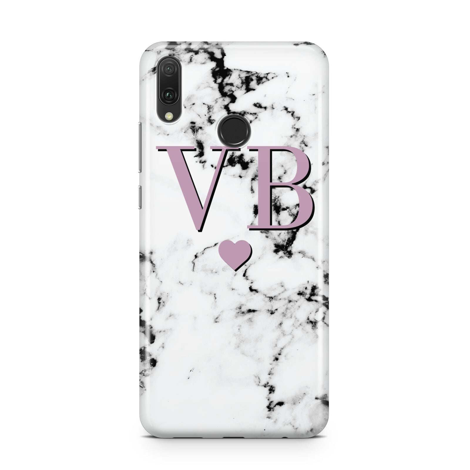 Personalised Purple Initialed Marble Heart Huawei Y9 2019