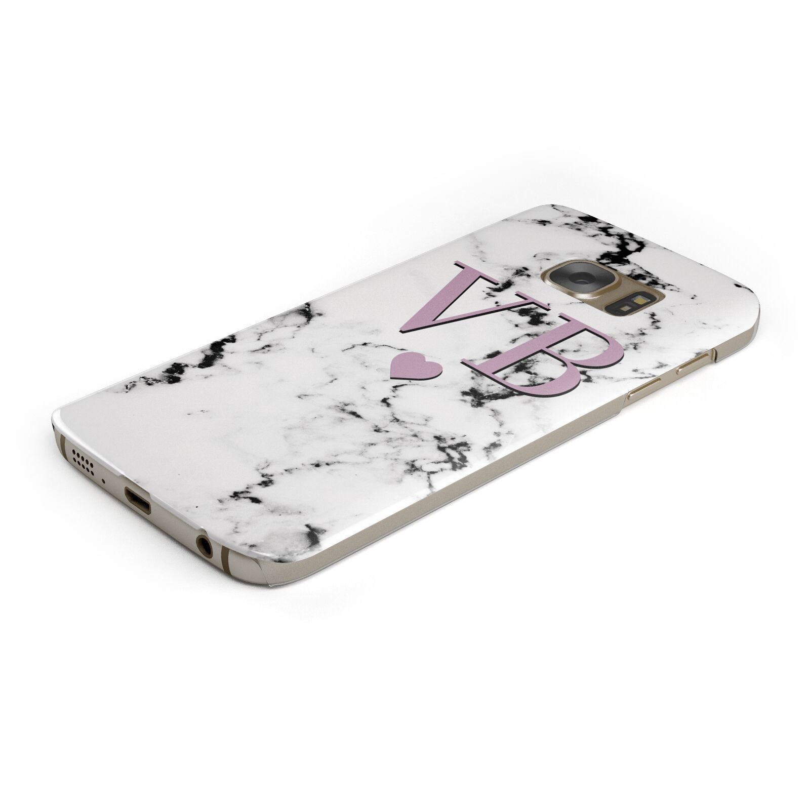 Personalised Purple Initialed Marble Heart Protective Samsung Galaxy Case Angled Image