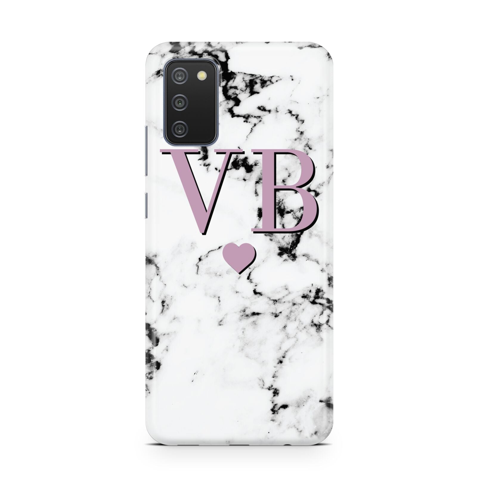 Personalised Purple Initialed Marble Heart Samsung A02s Case
